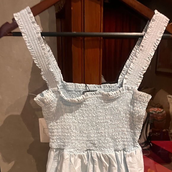 Zara Baby Blue Smocked Tiered Maxi Dress Size medium - Picture 2 of 6